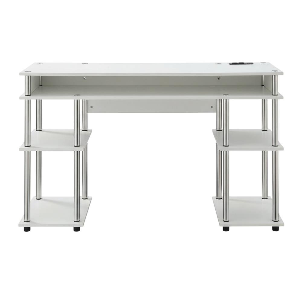 White Contemporary Student Desk With Charging Station And Modern Design