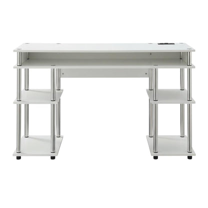 White Contemporary Student Desk With Charging Station And Modern Design