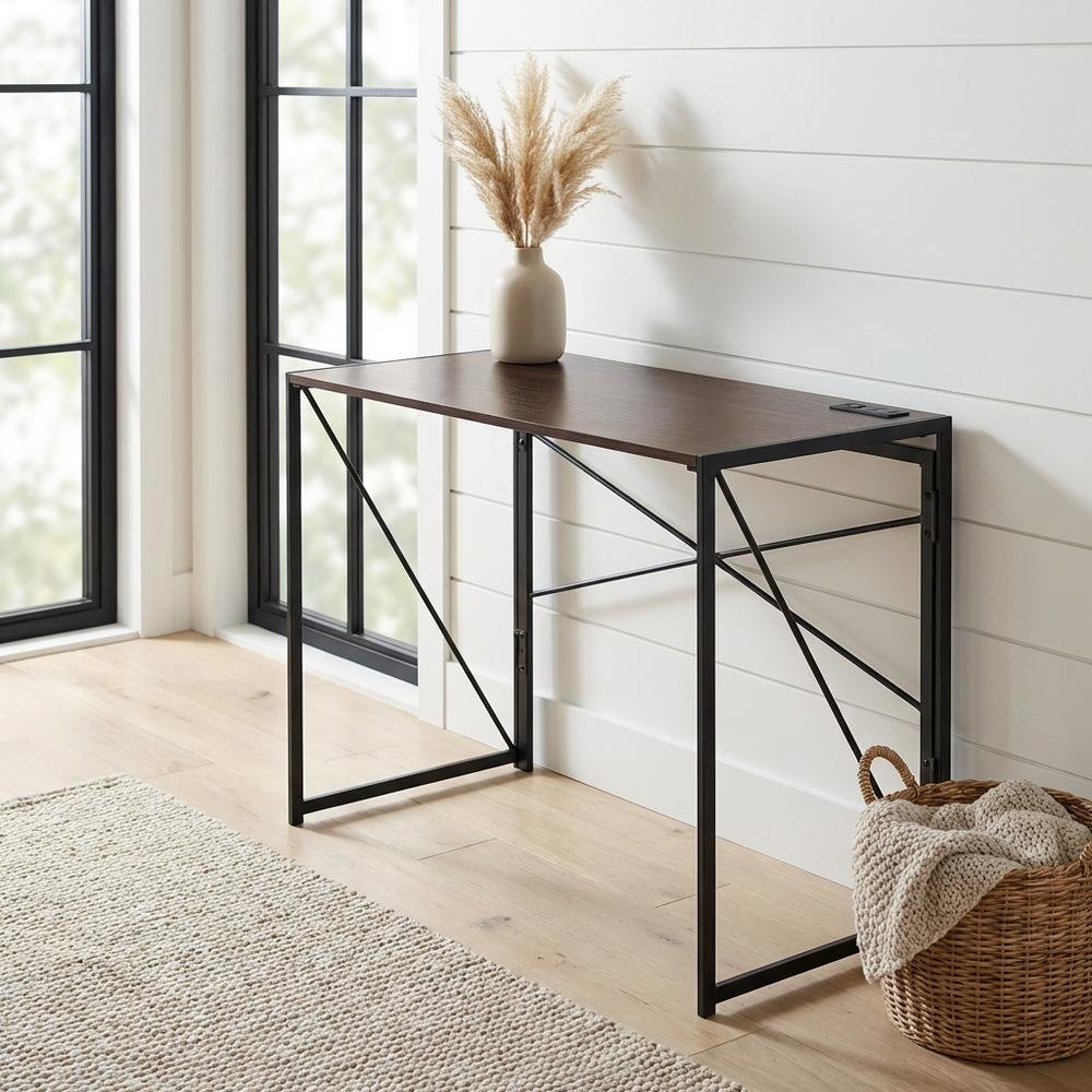 Foldable Office Desk With Built-In Outlets And Usb Ports