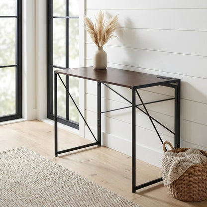 Foldable Office Desk With Built-In Outlets And Usb Ports
