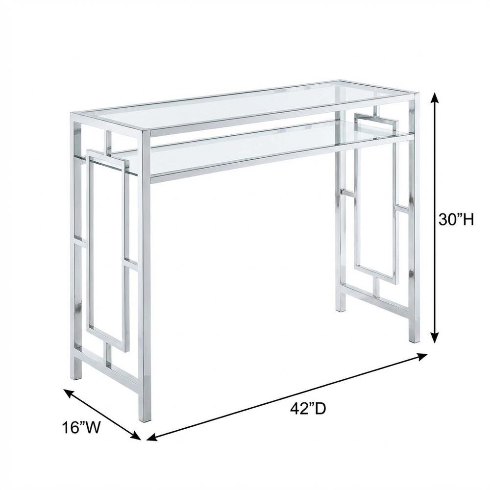 Contemporary Chrome Desk With Shelf And Clear Glass Surface