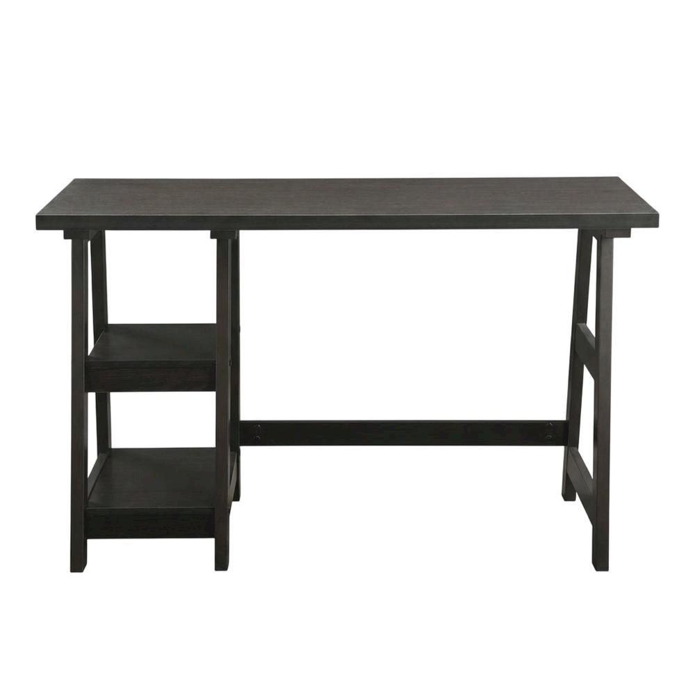 Wooden Trestle Desk With Shelves And Melamine Finish For Office Work