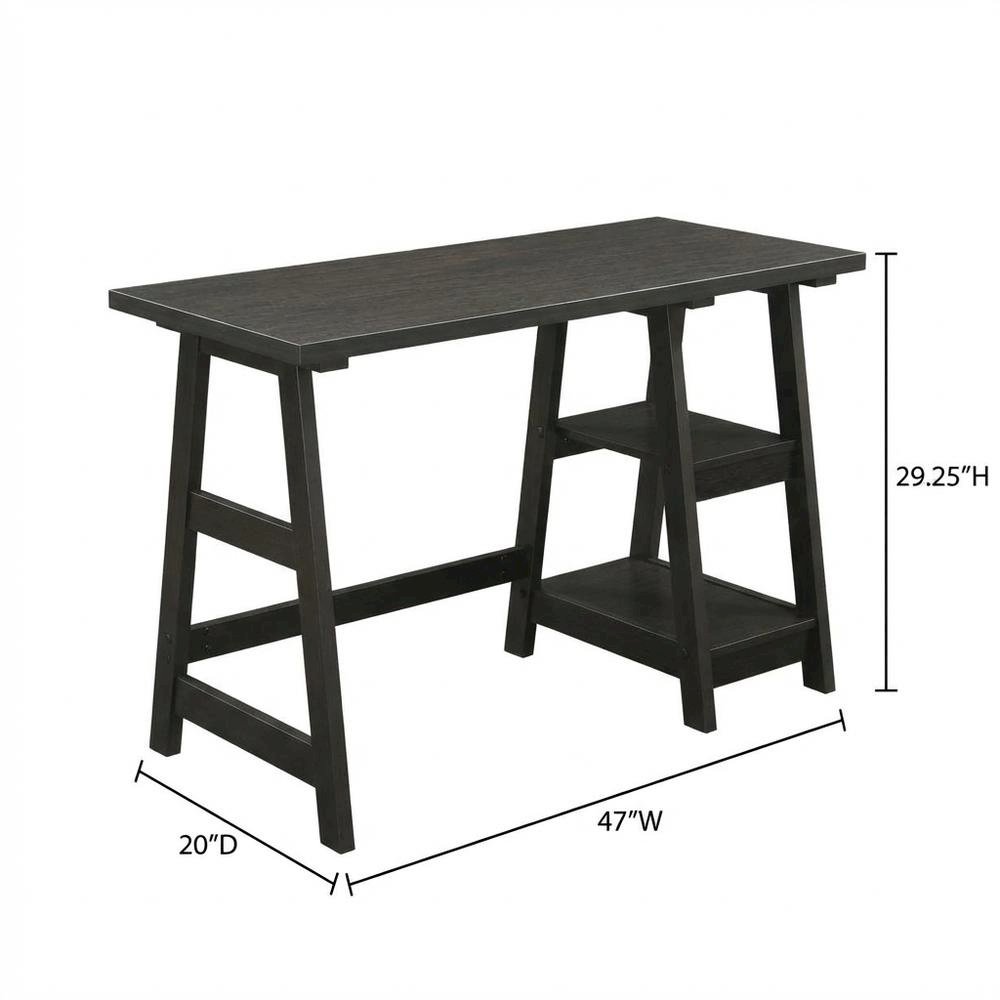Wooden Trestle Desk With Shelves And Melamine Finish For Office Work