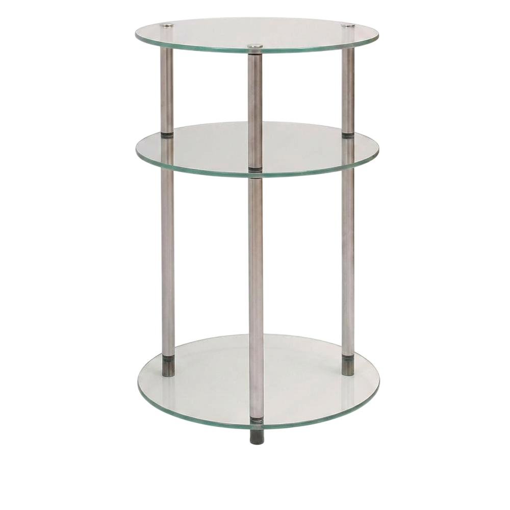 Round Glass Accent Table with 3 Tiers for Living Room and Lounge Spaces