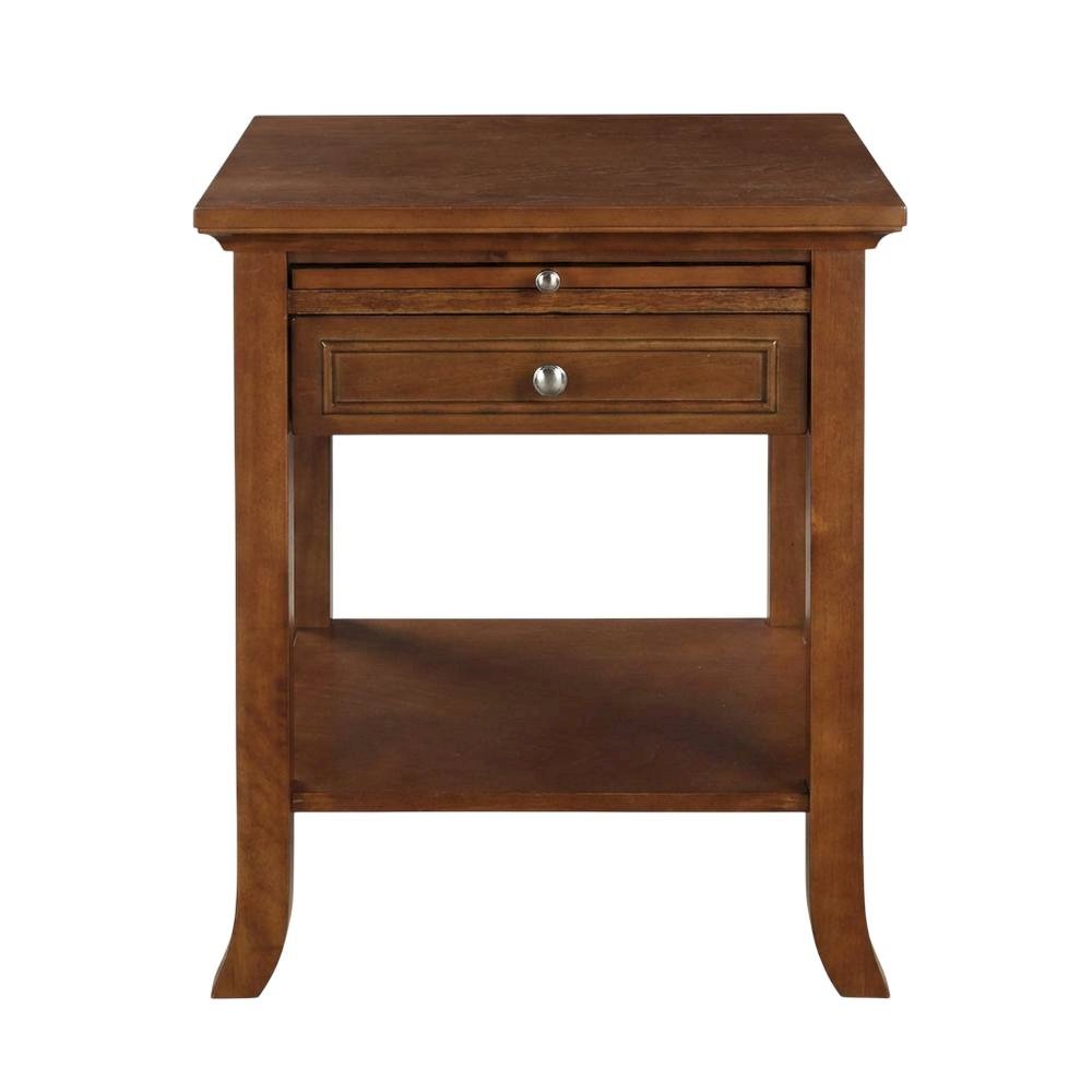 Wooden End Table with Drawer and Slide for Living Room Decor