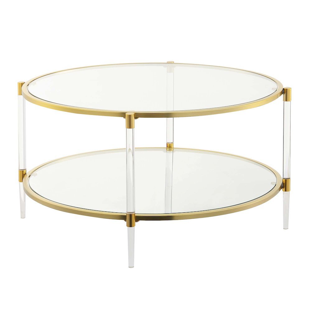 Acrylic Coffee Table with 2 Tiers of Glass, Gold Frame, Contemporary Style, 34"