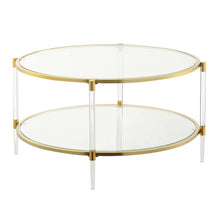 Acrylic Coffee Table with 2 Tiers of Glass, Gold Frame, Contemporary Style, 34"