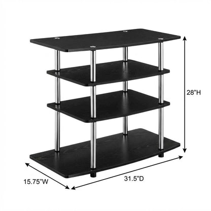 Black transitional 37-inch highboy TV stand, 4 shelves, woodgrain veneer design