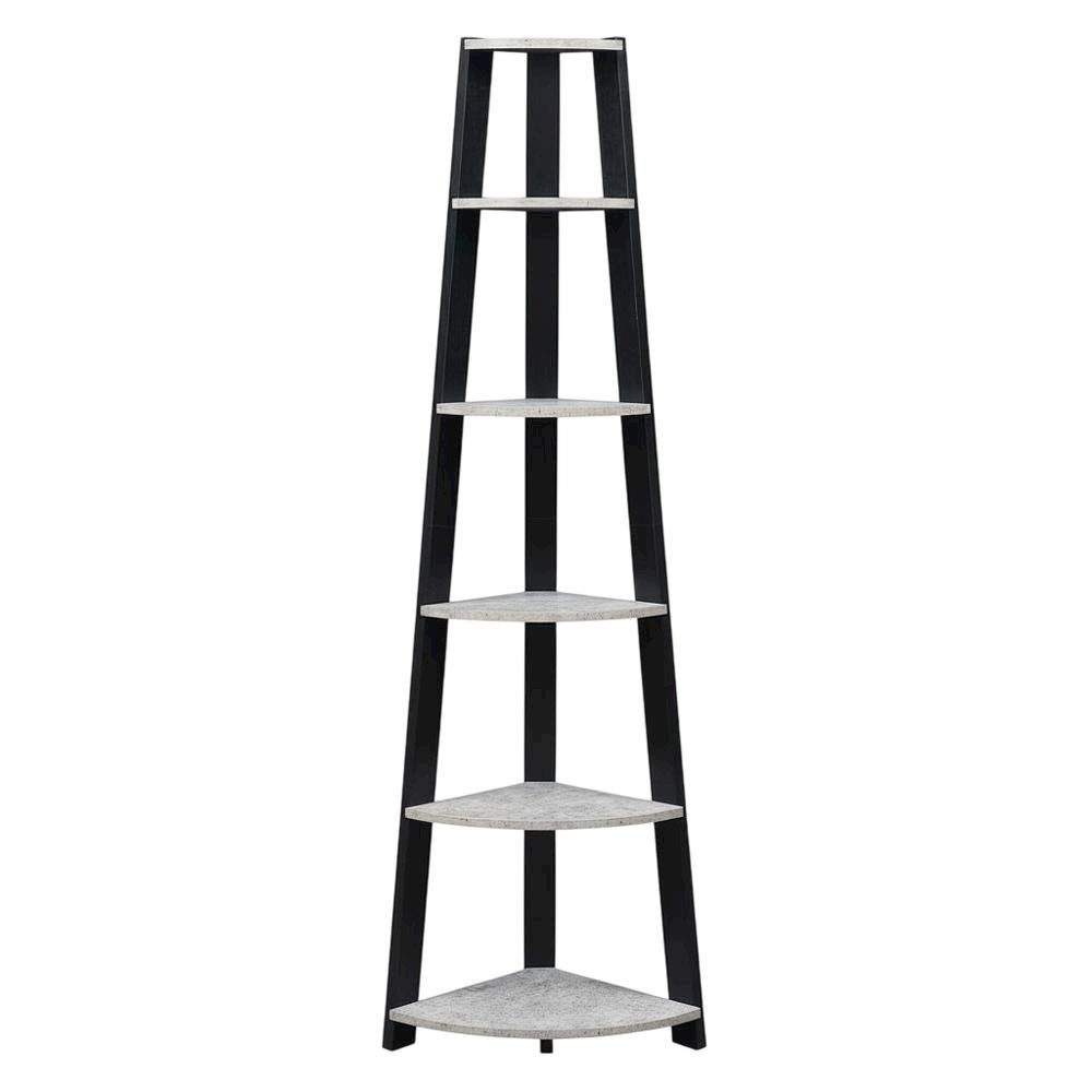 Black 5-Tier Corner Bookshelf with Faux Cement Finish and Modern Style