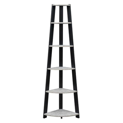 Black 5-Tier Corner Bookshelf with Faux Cement Finish and Modern Style