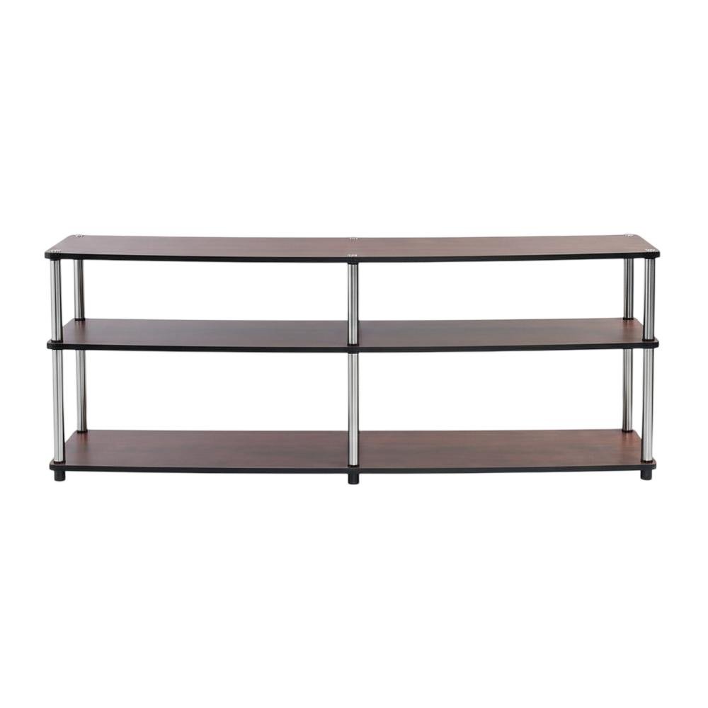 Cherry 3-tier TV stand, sturdy particle board construction, stainless steel