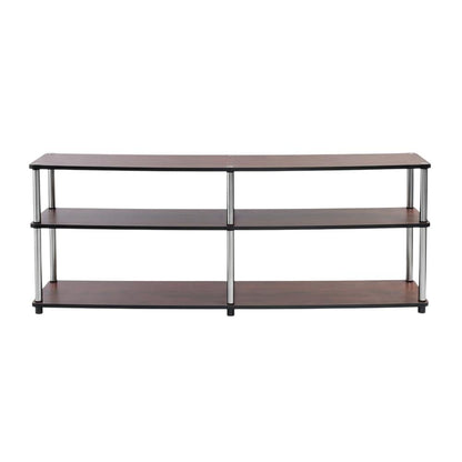 Cherry 3-tier TV stand, sturdy particle board construction, stainless steel