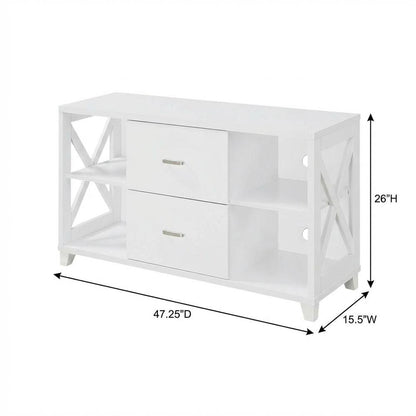 White Oxford Deluxe TV Stand, 2 Drawers, Shelves, Up to 55-Inch Screens