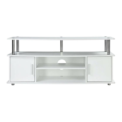 White modern TV stand with cabinets and shelves for 55-inch TVs