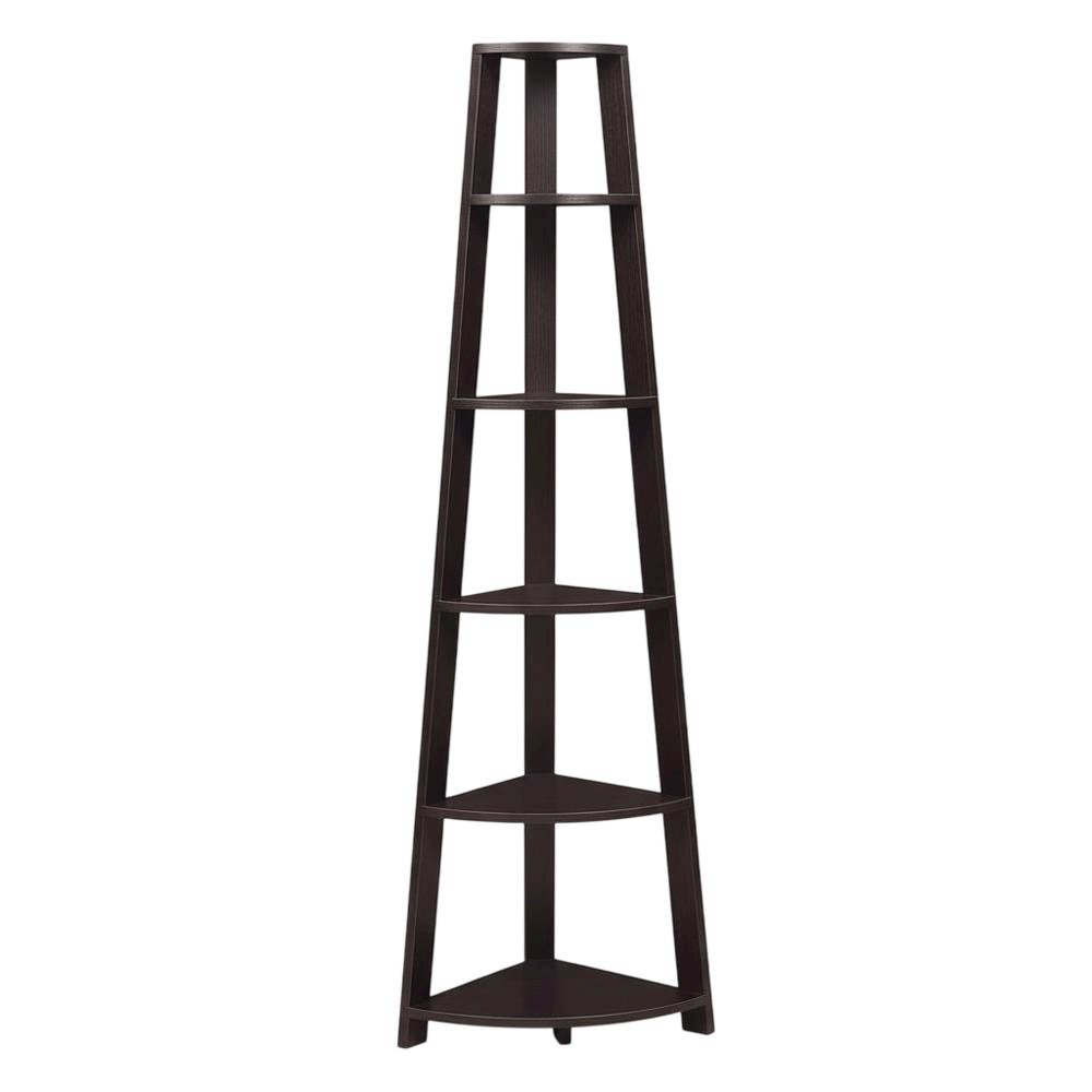 Espresso 5-Tier Corner Bookshelf - Contemporary Style, Sturdy MDF Construction