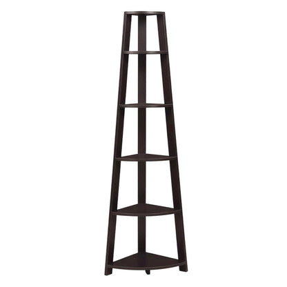 Espresso 5-Tier Corner Bookshelf - Contemporary Style, Sturdy MDF Construction