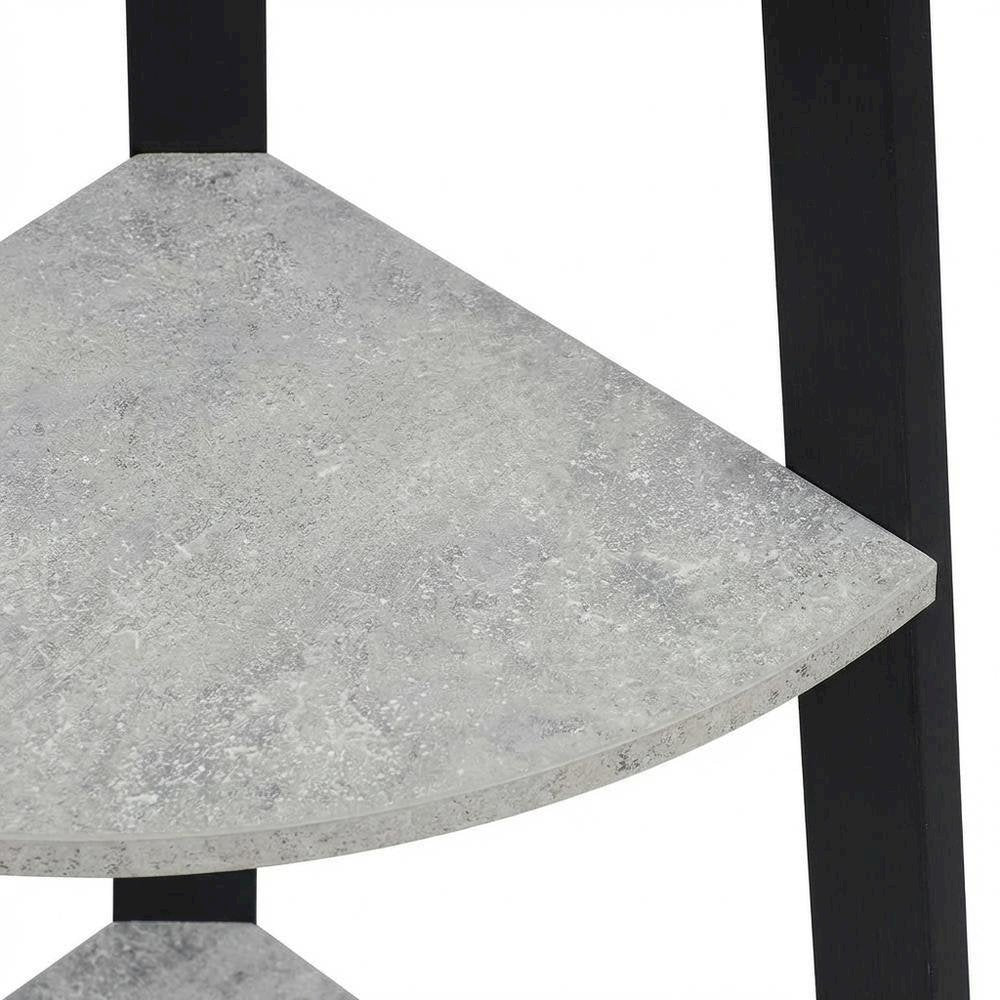 Black 5-Tier Corner Bookshelf with Faux Cement Finish and Modern Style