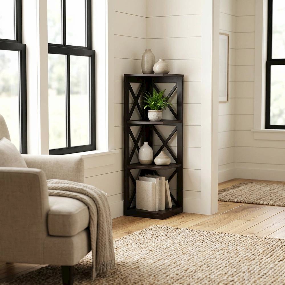 Corner Bookcase in Finish with 3 Tiers, Durable Material