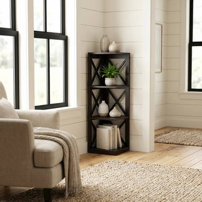 Corner Bookcase in Finish with 3 Tiers, Durable Material