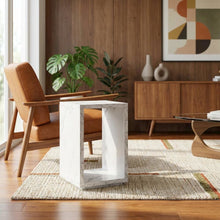 White Faux Marble End Table with Shelf for Living Room Use