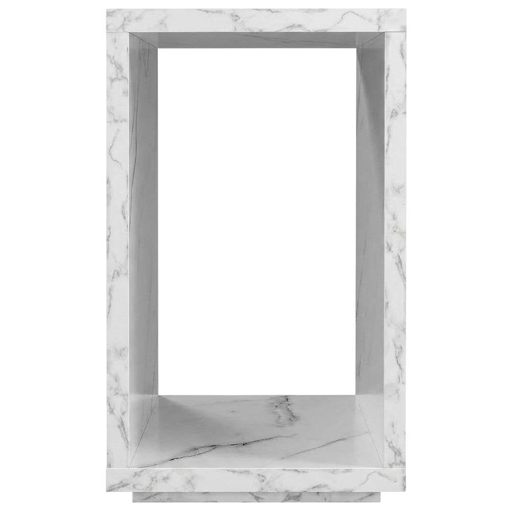 White Faux Marble End Table with Shelf for Living Room Use