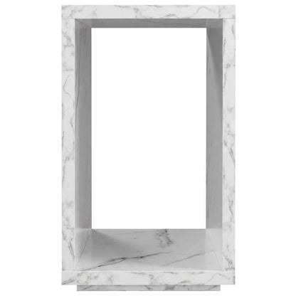 White Faux Marble End Table with Shelf for Living Room Use