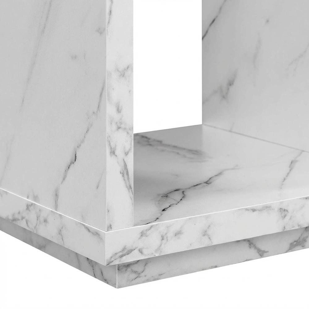 White Faux Marble End Table with Shelf for Living Room Use