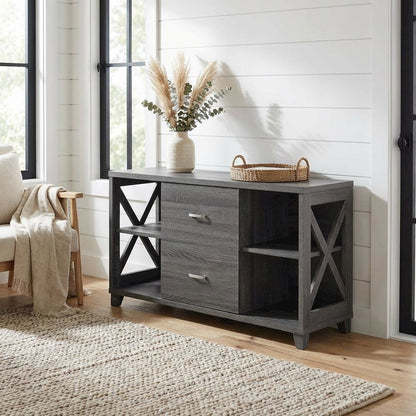 Gray Oxford Deluxe TV Stand with 2 Drawers and Shelves for 55-Inch Screens