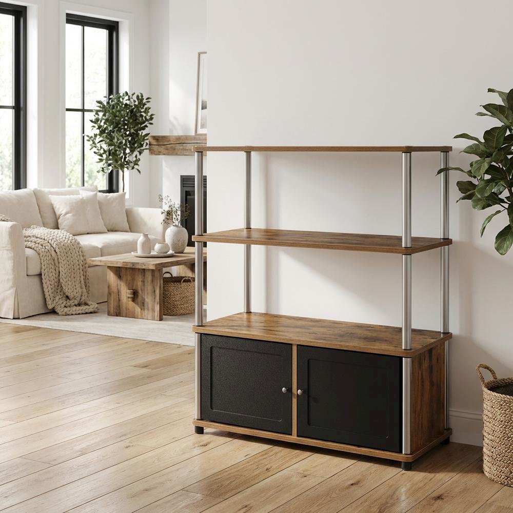 Barnwood TV Stand with Storage Cabinets and Shelves for 40-Inch TVs
