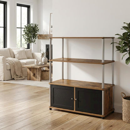Barnwood TV Stand with Storage Cabinets and Shelves for 40-Inch TVs