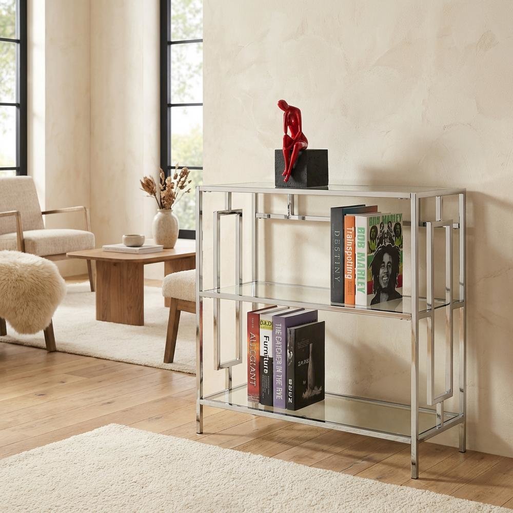 Clear Glass 3-Tier Bookcase with Elegant Glam Design for Modern Decor