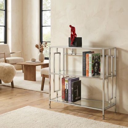 Clear Glass 3-Tier Bookcase with Elegant Glam Design for Modern Decor