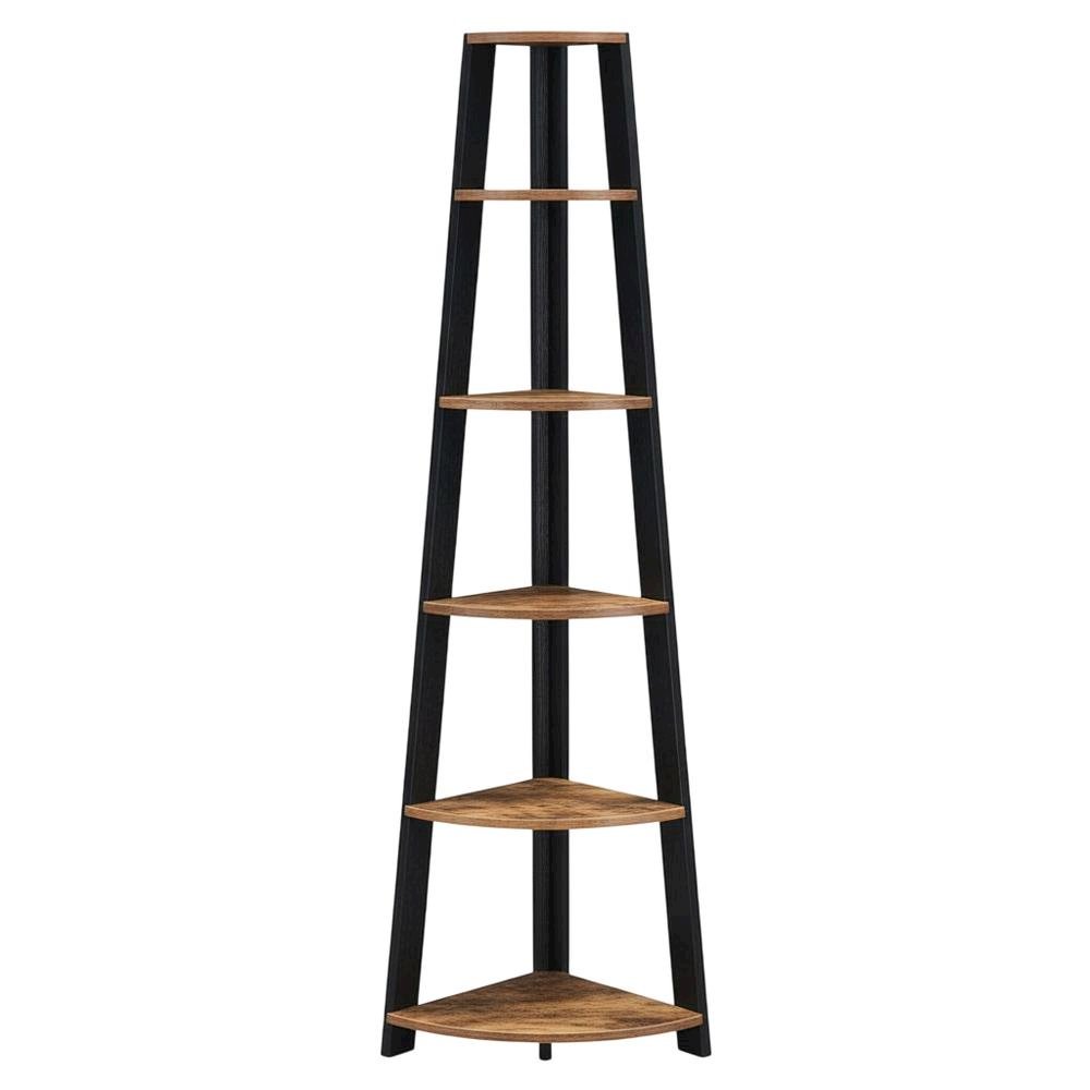 Contemporary Barnwood - Black 5-Tier Corner Bookshelf with Particle Board Design