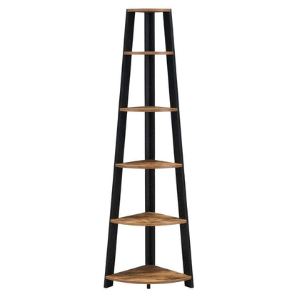 Contemporary Barnwood - Black 5-Tier Corner Bookshelf with Particle Board Design