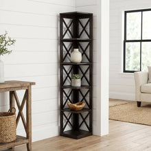 Corner bookcase in a sleek finish with five spacious shelves, flexible storage