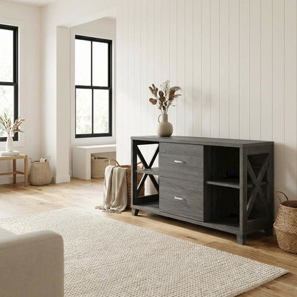 Gray Oxford Deluxe TV Stand with 2 Drawers and Shelves for 55-Inch Screens