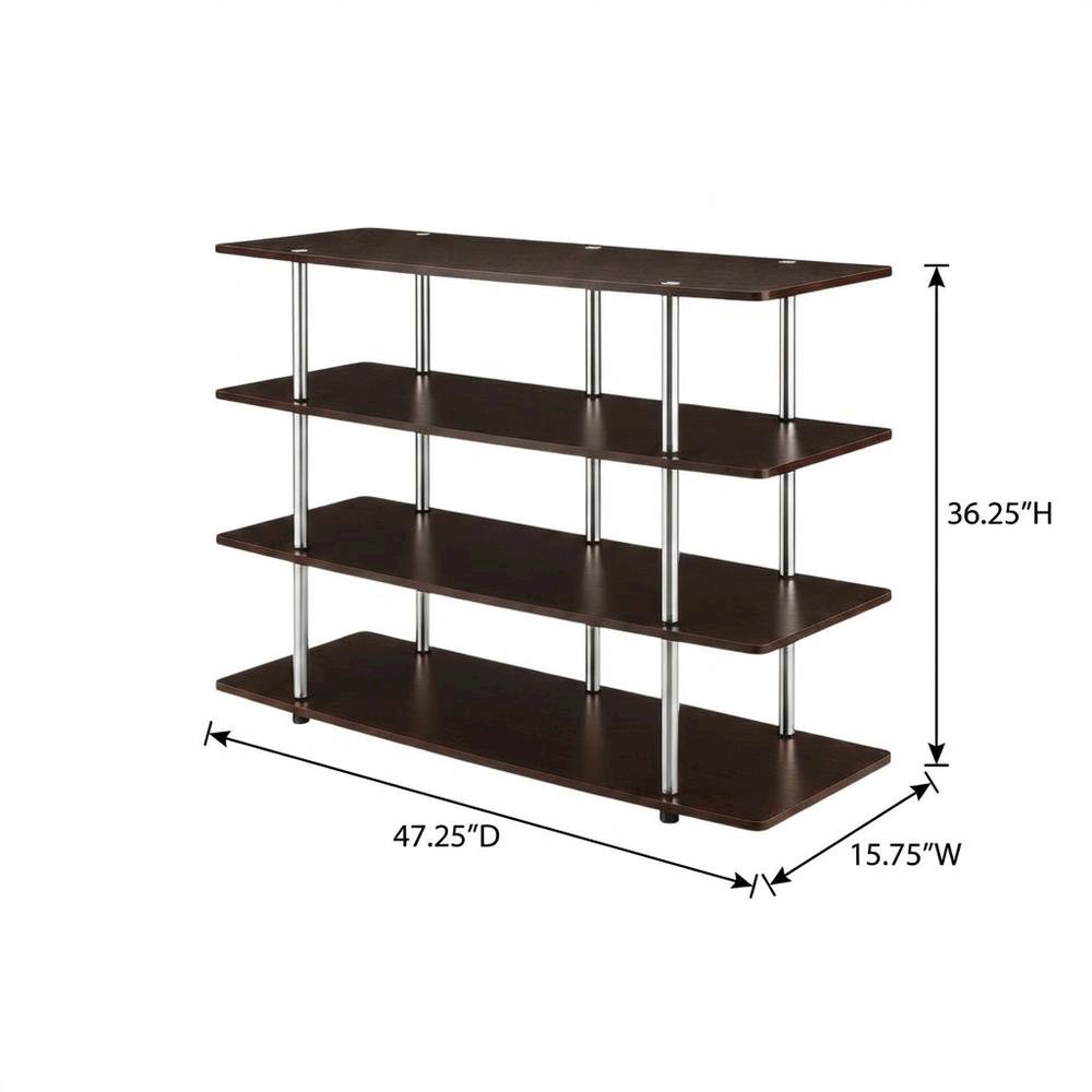 Espresso TV Stand for 55-Inch Screens with 4-Tier Highboy Design and Steel Poles