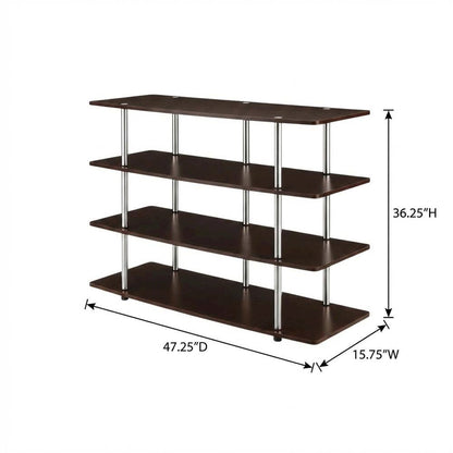 Espresso TV Stand for 55-Inch Screens with 4-Tier Highboy Design and Steel Poles