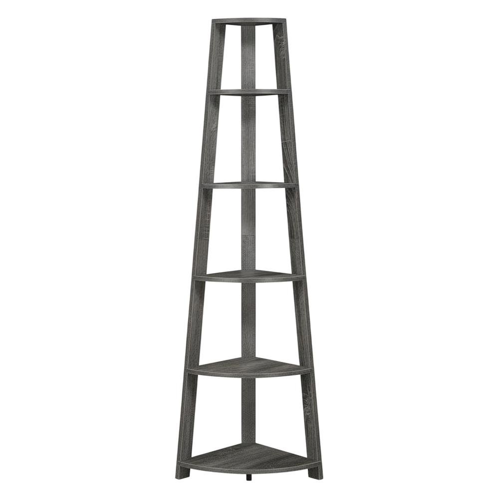 Weathered Gray 5-Tier Corner Bookshelf with Contemporary Design