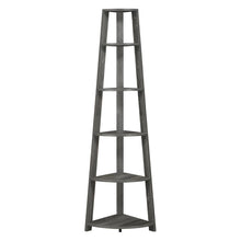 Weathered Gray 5-Tier Corner Bookshelf with Contemporary Design