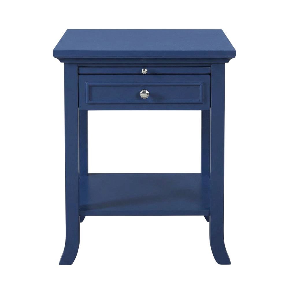 Cobalt Blue End Table with 1 Drawer and Pull-Out Shelf for Living Room