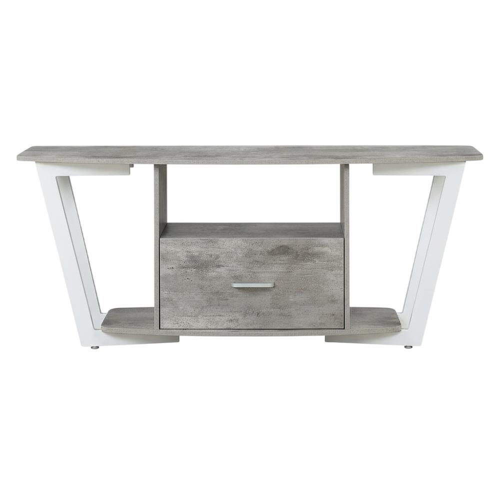 White powder-coated metal TV stand with shelves for 65-inch TVs