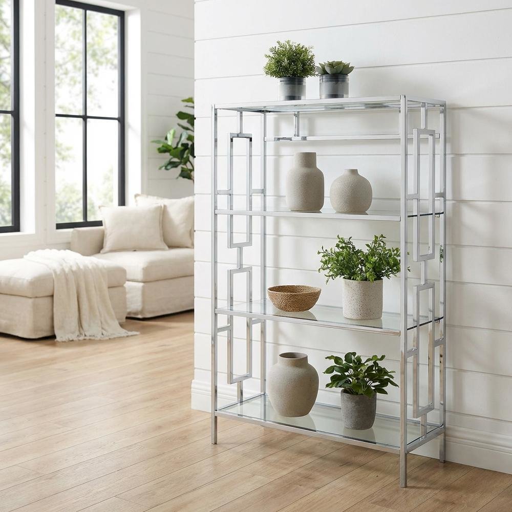 Clear Glass 4-Tier Bookcase with Sleek Contemporary Style