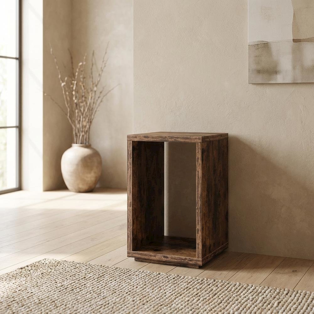 Barnwood Finish End Table with Shelving for Living Room or Bedroom
