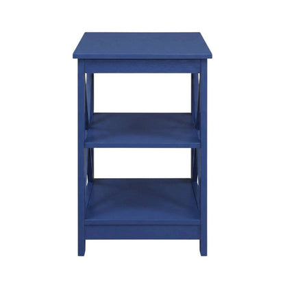 Cobalt Blue End Table with Shelves and Multi-Level Storage for Living Room