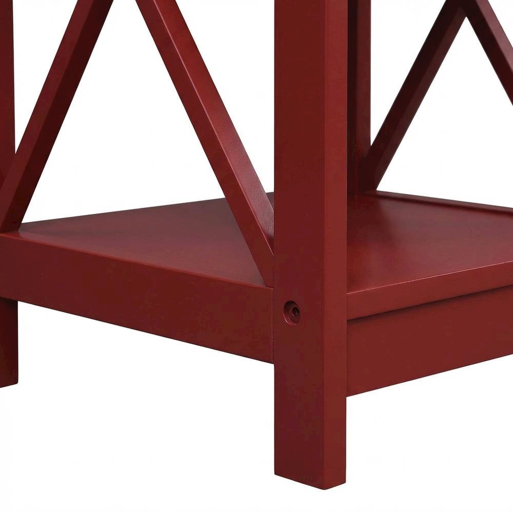 Cranberry Red End Table with Shelves and Transitional Style