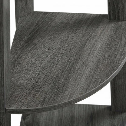 Weathered Gray 5-Tier Corner Bookshelf with Contemporary Design