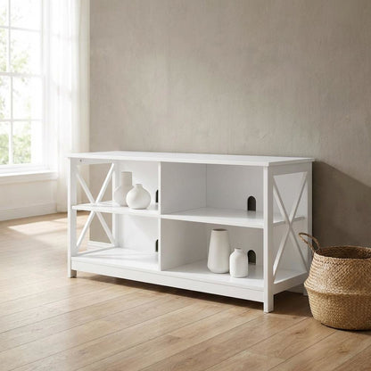 White MDF TV Stand with Clean Design and Ample Storage