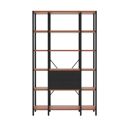 Wooden 5-Tier Bookcase - Storage Drawer, Durable Particle Board, Melamine Finish