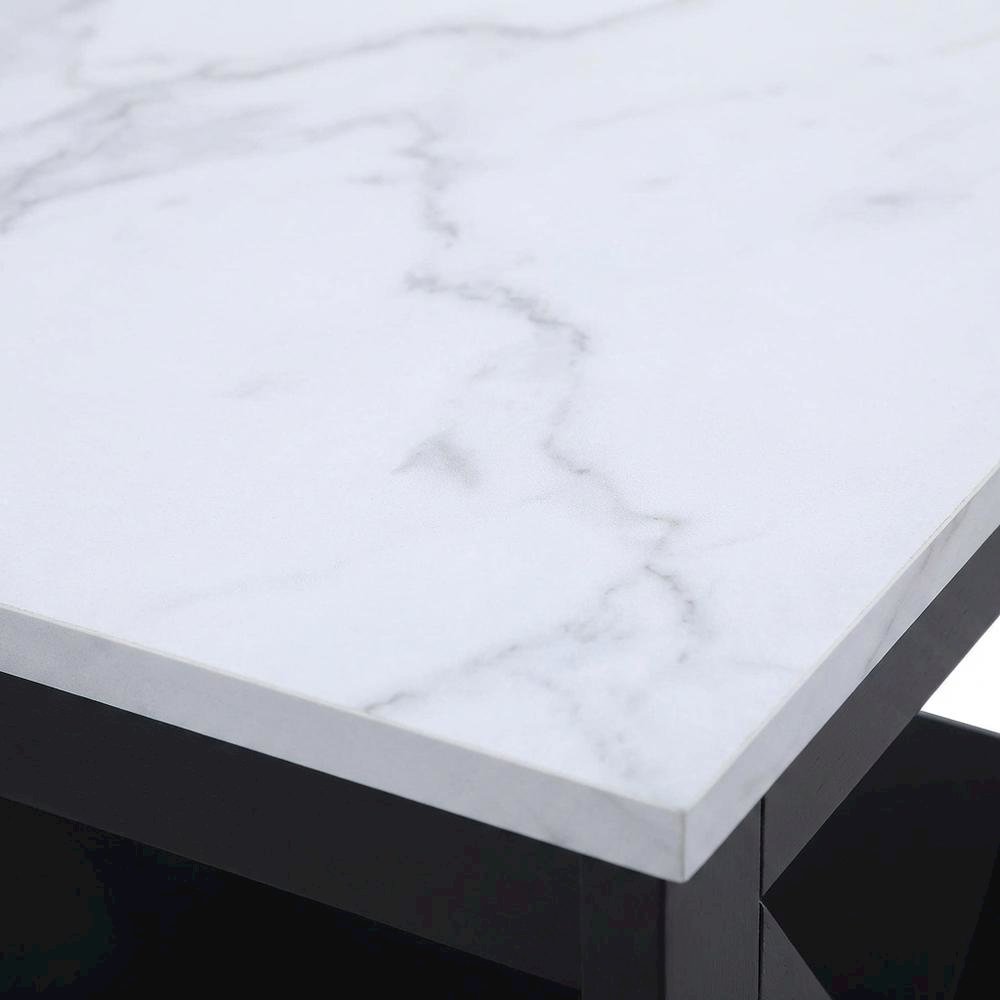 White faux marble end table with shelf for living room or bedroom use